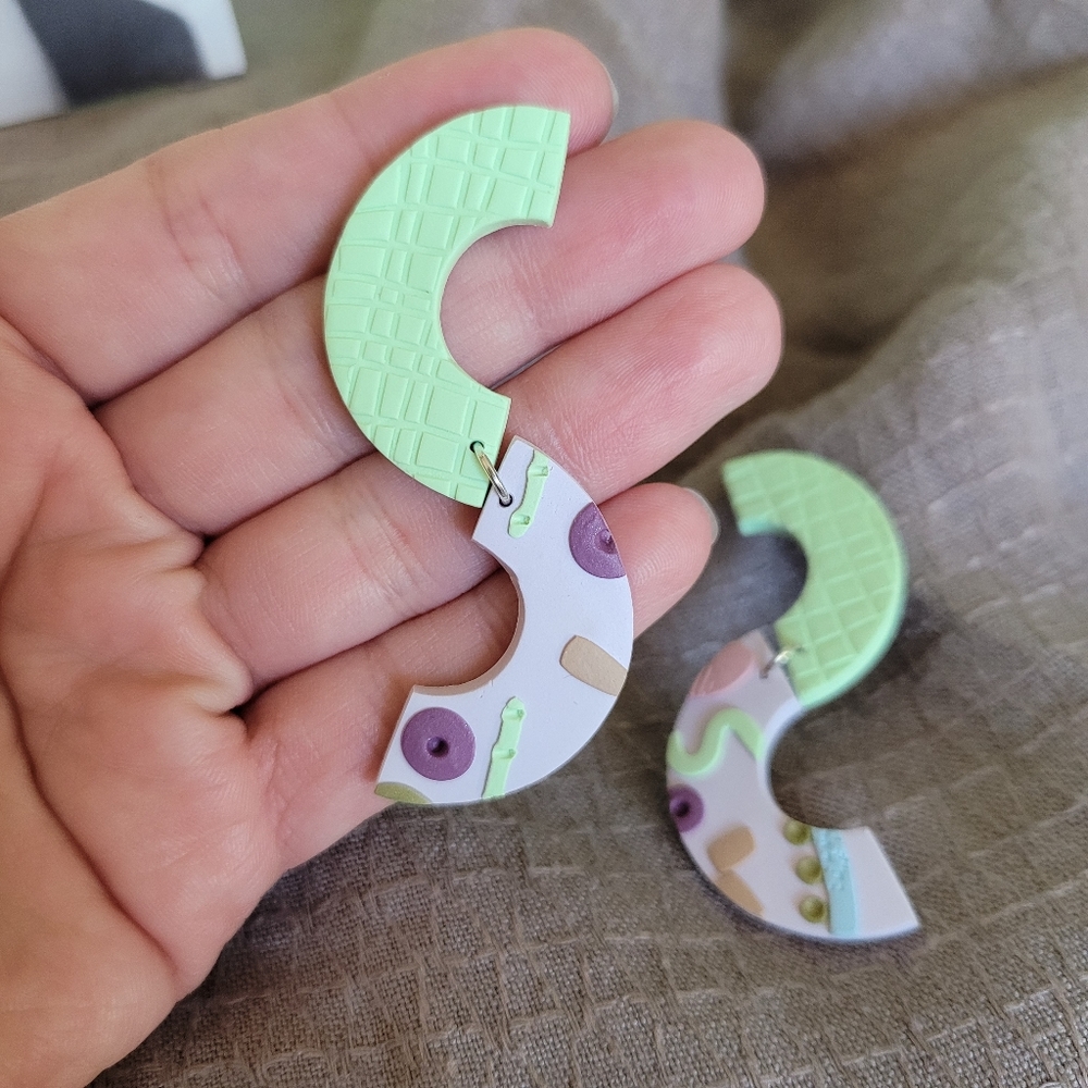 Handmade Polymer Earrings Pastel Retro Statement - Picture 3 of 6